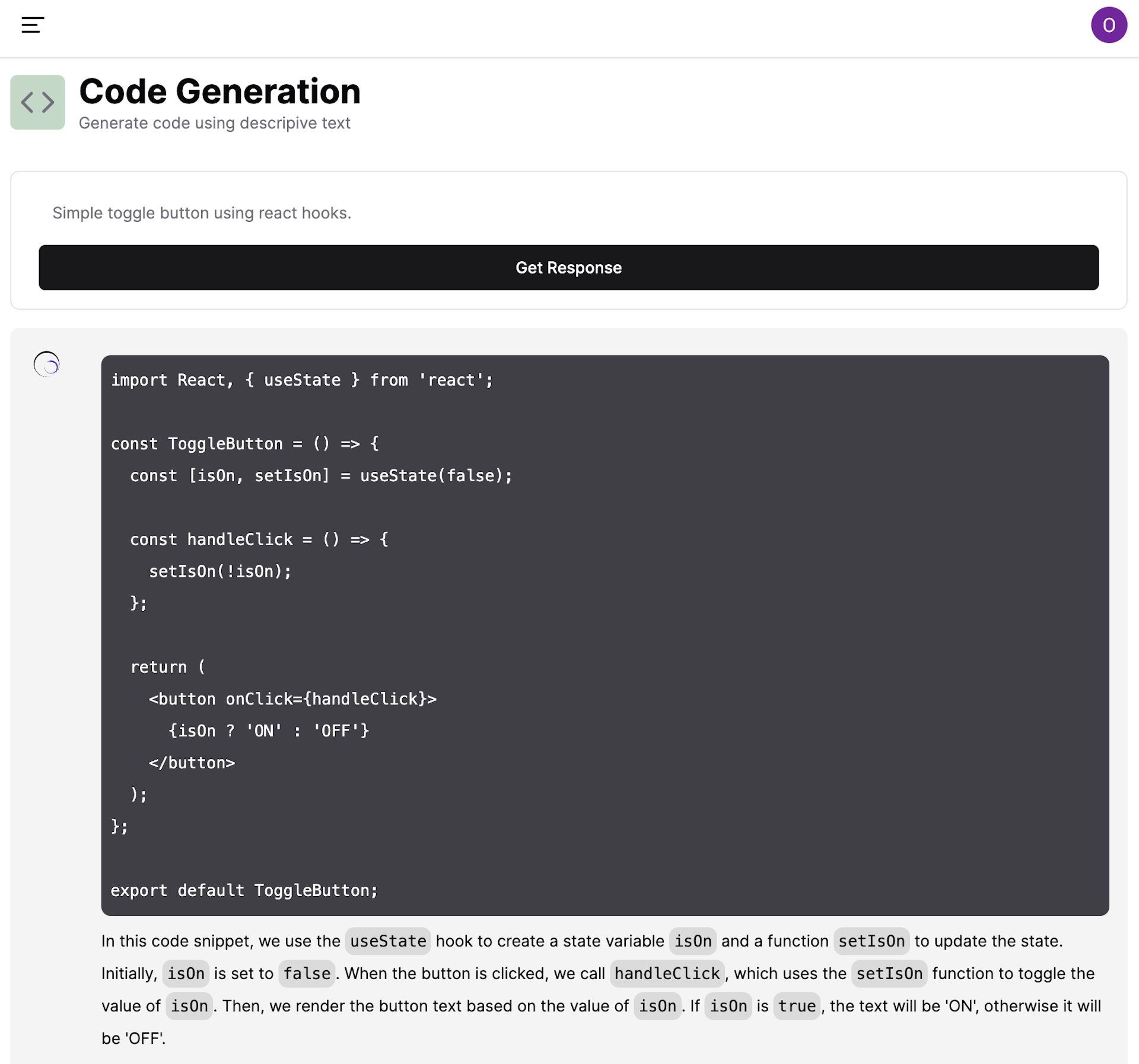 Code generation screenshot 